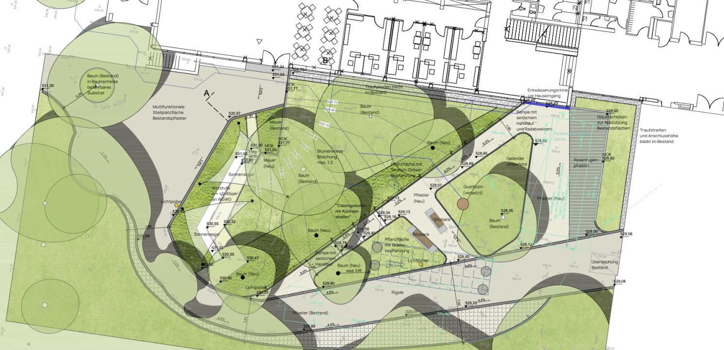 Ein architektonischer Plan vom neuen Garten der Mitterfeldstraße
